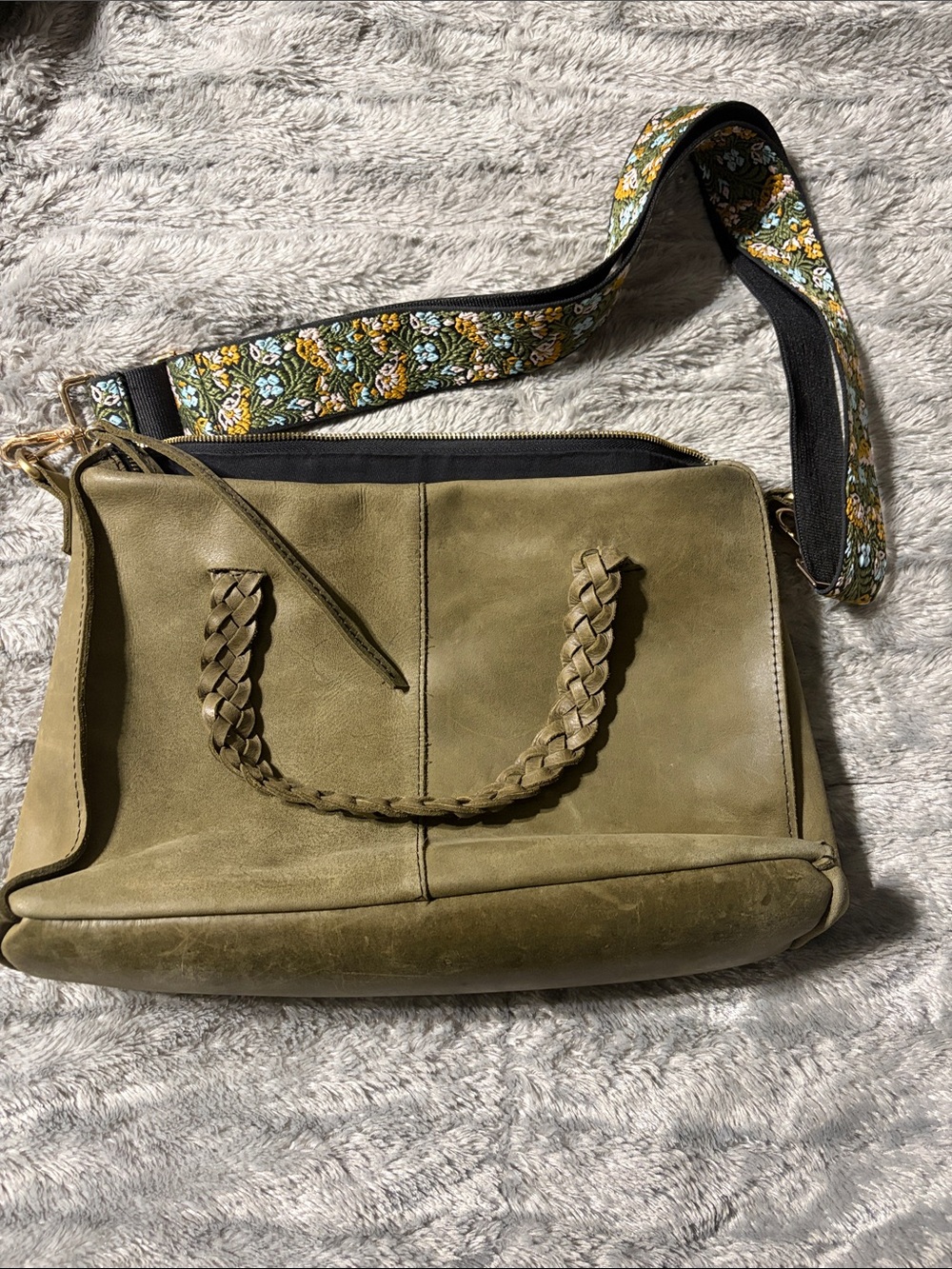 Raven & Lily Leather Shoulder Bag with Braided Handles